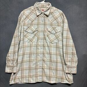 Levi’s Flannel Plaid Western Shirt Pearl Snaps Men’s XL Country Cowboy Plains